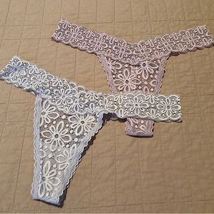 2/$15 - Victoria’s Secret - Lace Thong / String, Size Medium, Beige & Blush Rose